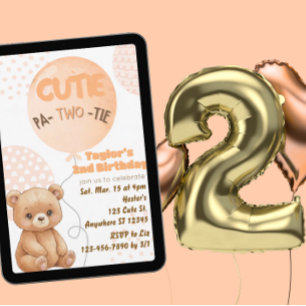 Cute Pa-TWEE-tie Perenbeer Ballonnen 2e Verjaardag Kaart