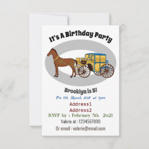 Cute paard en koninklijke koets illustratie kaart