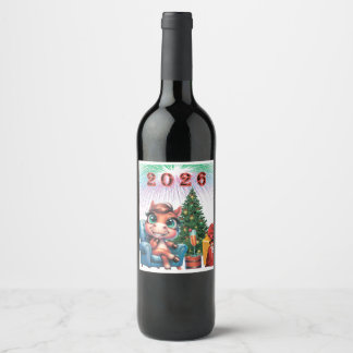 Cute Paard Oud en Nieuw Label Wijn Etiket