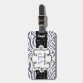 Cute Paars and White Faux Glitter Zebra ZigZag Bagagelabel (Voorkant verticaal)