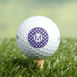 Cute Paars and White Polka Dots Monogram Golfballen