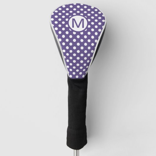 Cute Paars and White Polka Dots Monogram Golfheadcover (Voorkant)
