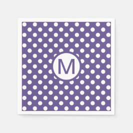 Cute Paars and White Polka Dots Monogram Party Servet