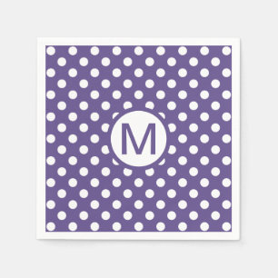 Cute Paars and White Polka Dots Monogram Party Servet