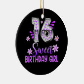 Cute Paars Black Sweet 16 Style I 16th Birthday S Keramisch Ornament (Rechts)