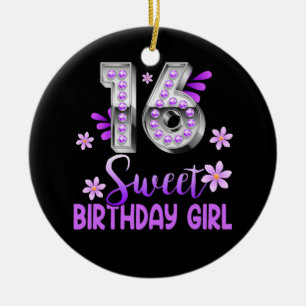 Cute Paars Black Sweet 16 Style I 16th Birthday S Keramisch Ornament