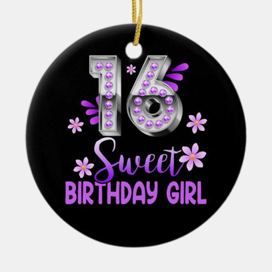 Cute Paars Black Sweet 16 Style I 16th Birthday S Keramisch Ornament (Voorkant)