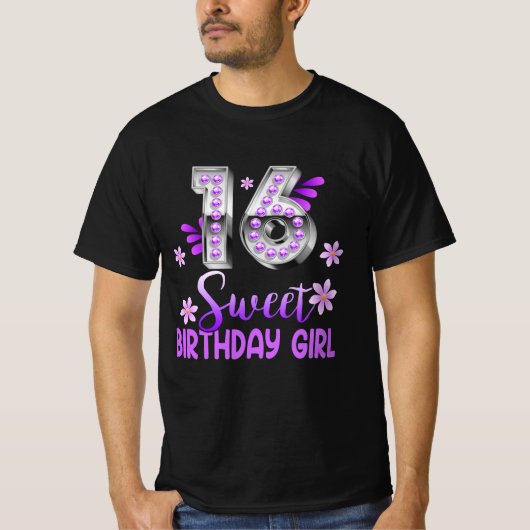 Cute Paars Black Sweet 16 Style I 16th Birthday S T-shirt (Voorkant)