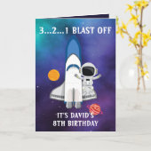 Cute Paars Blue Galaxy Astronaut 8th Birthday Kaart (Gele Bloem)