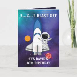 Cute Paars Blue Galaxy Astronaut 8th Birthday Kaart