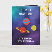 Cute Paars Blue Space Planets 8th Birthday Kaart (Gele Bloem)