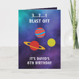 Cute Paars Blue Space Planets 8th Birthday Kaart