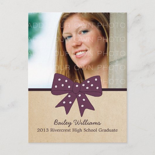 Cute Paars Bow Afstuderen Briefkaart (Voorkant)