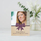 Cute Paars Bow Afstuderen Briefkaart (Staand voorkant)