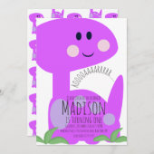 Cute Paars Bright Dinosaur Birthday Uitnodiging (Voorkant / Achterkant)