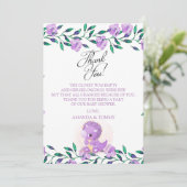 Cute Paars Dinosaur Baby shower Hartelijk dank Bedankkaart (Staand voorkant)