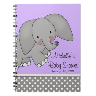 Cute Paars Elephant Baby shower Guest Book Notitieboek