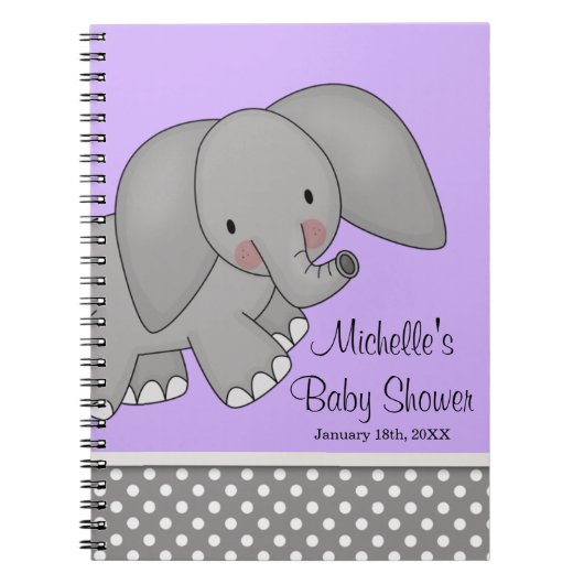 Cute Paars Elephant Baby shower Guest Book Notitieboek (Voorkant)