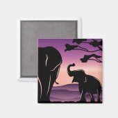 Cute Paars Elephant Family Silhouette Magneet (Voorkant / Achterkant)