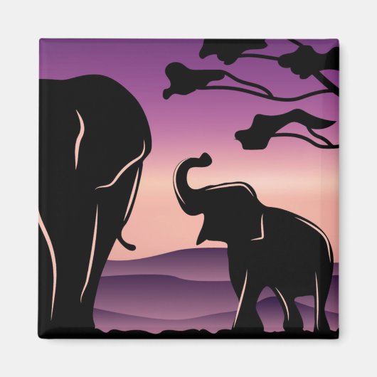 Cute Paars Elephant Family Silhouette Magneet (Voorkant)