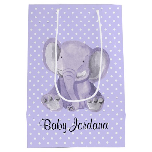 Cute Paars Elephant Polka Dot Design Gift Bag Medium Cadeauzakje (Achterkant)