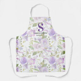 Cute Paars Floral Initiaal Name Schort
