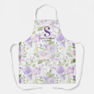 Cute Paars Floral Initiaal Name Schort