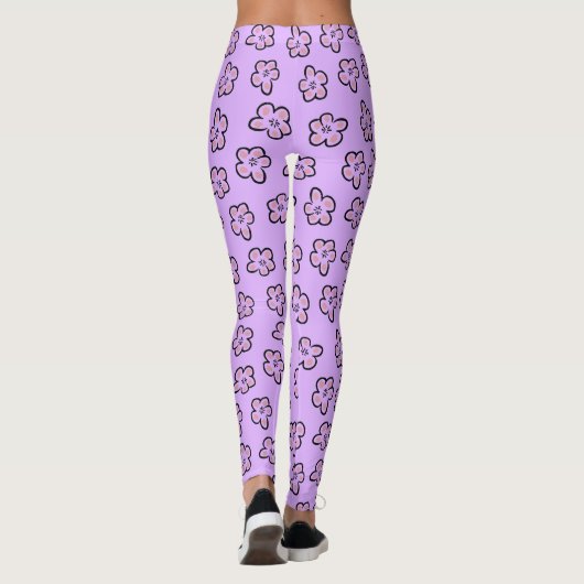 Cute Paars Floral Pattern Leggings (Achterkant)