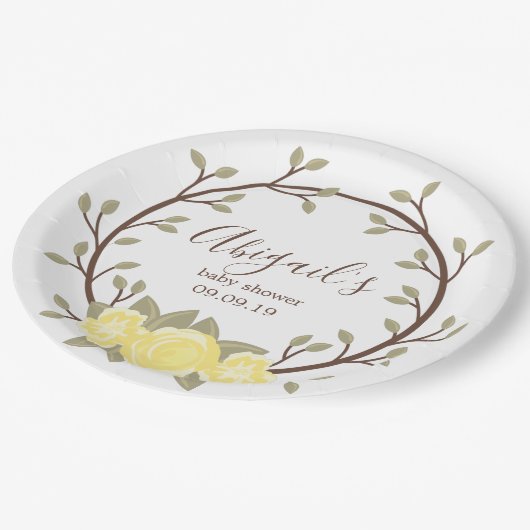 Cute Paars Gellow Wreated Baby shower Papieren Bordje (Gekanteld)