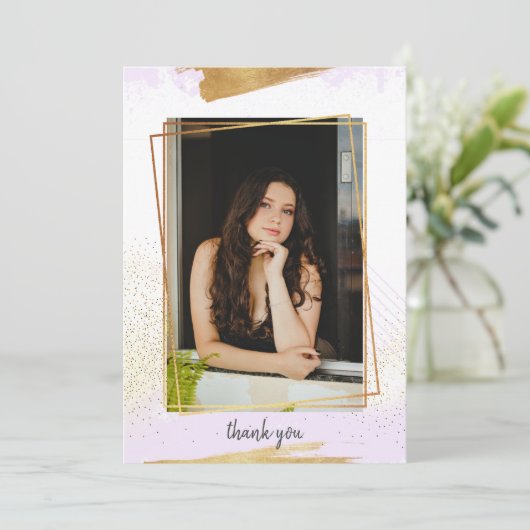 Cute Paars & Gold Framed Afstuderen Hartelijk dank Kaart (Staand voorkant)