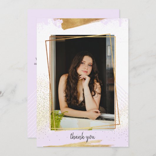Cute Paars & Gold Framed Afstuderen Hartelijk dank Kaart (Voorkant / Achterkant)