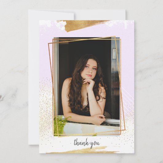 Cute Paars & Gold Framed Afstuderen Hartelijk dank Kaart (Voorkant)