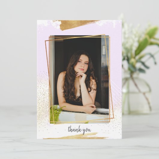 Cute Paars & Gold Framed Afstuderen Hartelijk dank Kaart (Staand voorkant)