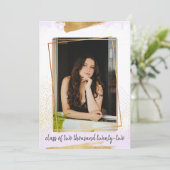 Cute Paars & Gold Framed Afstuderen Invitation Kaart (Staand voorkant)