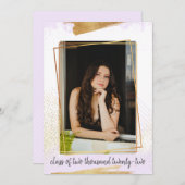 Cute Paars & Gold Framed Afstuderen Invitation Kaart (Voorkant / Achterkant)