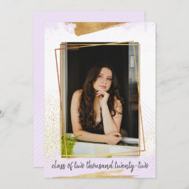 Cute Paars & Gold Framed Afstuderen Invitation Kaart