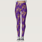 Cute Paars Gold Joy Typography kerst Leggings (Voorkant)