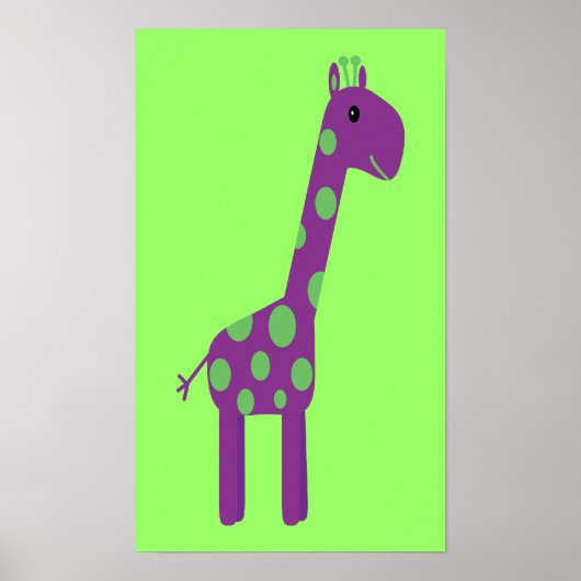 Cute Paars & Green Cartoon Giraffe Poster (Voorkant)