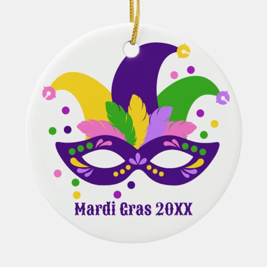 Cute Paars Green Gold Mardi Gras Masker Keramisch Ornament (Voorkant)