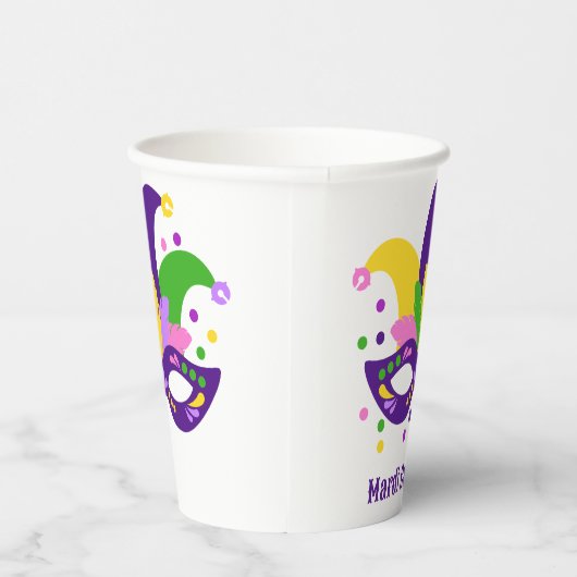 Cute Paars Green Gold Swirl Mardi Gras Papieren Bekers (Rechts)