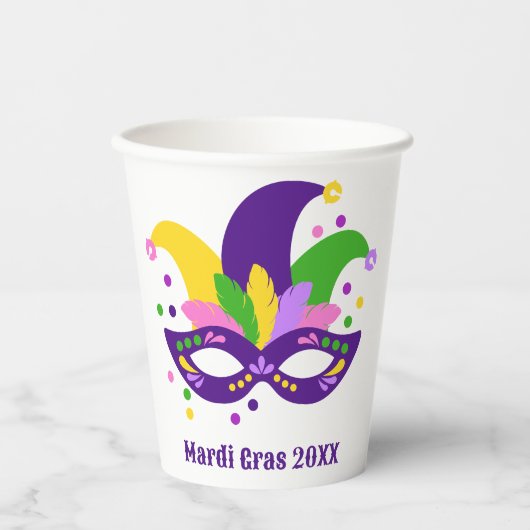 Cute Paars Green Gold Swirl Mardi Gras Papieren Bekers (Voorkant)