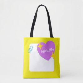 Cute Paars hart met Gepersonaliseerd naam Tote Bag