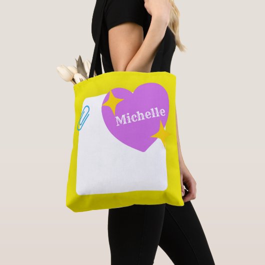 Cute Paars hart met Gepersonaliseerd naam Tote Bag (Dichtbij)