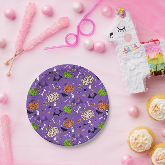 Cute Paars Leopard Pumpkin Pattern Papieren Bordje (Feest)