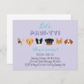Cute Paars Let's Pawty Girl Puppy Birthday Party Kaart (Voorkant / Achterkant)