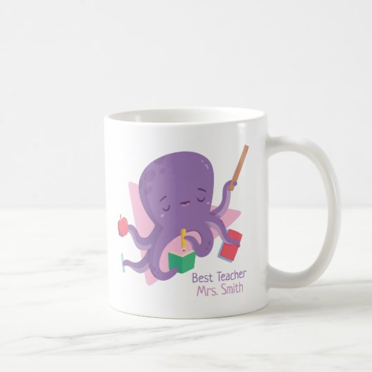 Cute Paars Octopus Leraar Gepersonaliseerd Koffiemok (Rechts)