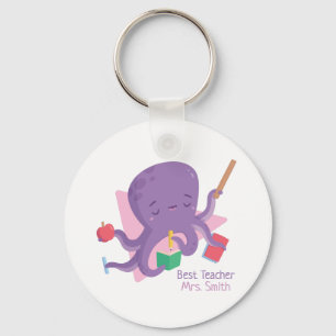 Cute Paars Octopus Leraar Gepersonaliseerd Sleutelhanger