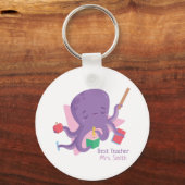 Cute Paars Octopus Leraar Gepersonaliseerd Sleutelhanger (Voorkant)