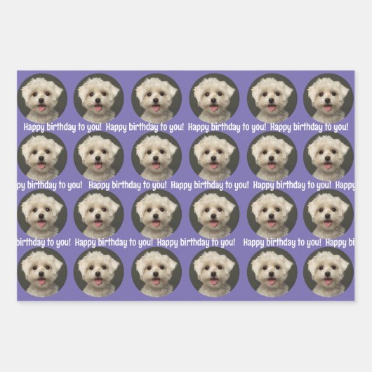 Cute Paars Pet Photo Pattern Happy Birthday Inpakpapier Vel (Voorkant)
