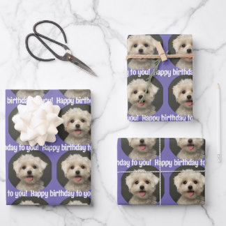 Cute Paars Pet Photo Pattern Happy Birthday Inpakpapier Vel
